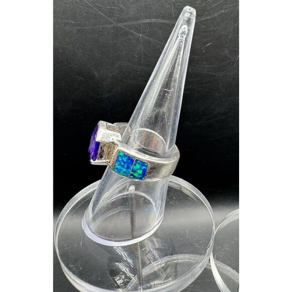 Sterling 925 Ring Amethyst Fire Opal Size 7 Signed Cubic Zirconia February BDay - Picture 4 of 10